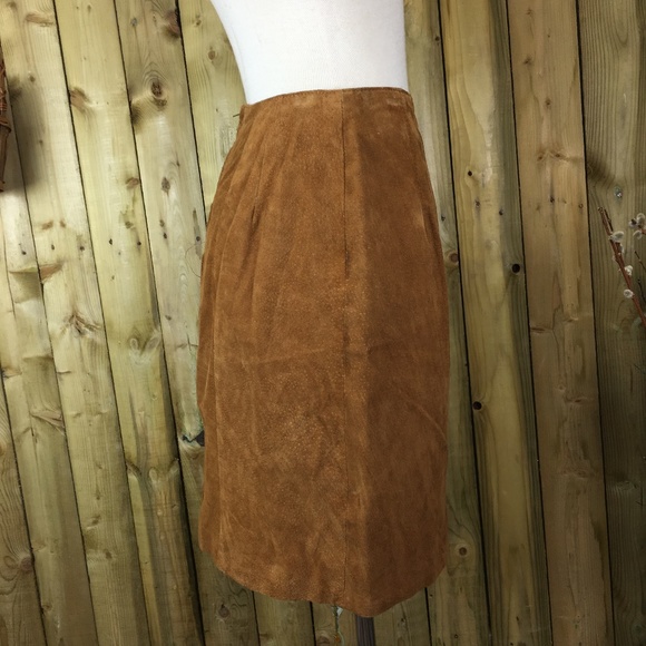 Vintage Winlit Suede Leather Pencil Skirt / Camel - Picture 4 of 8